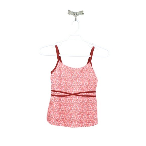 LL Bean Tankini Swimsuit Top Lined Cups Print Orange Pink Size 4 - Picture 1 of 10